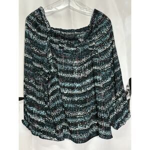 Zac & Rachel‎ Colorful Watercolor Square Neck Peasant Blouse Large Career Boho